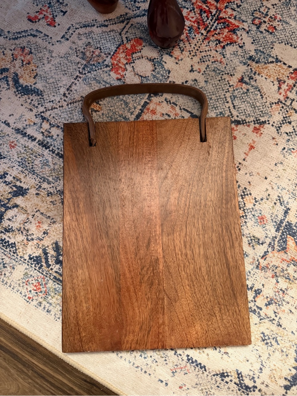 Godinger Wood Tray with Leather Handle Packaging